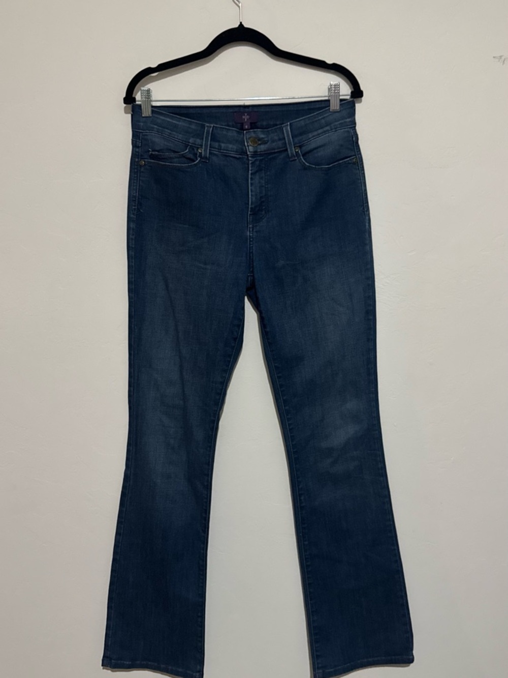 NYDJ Women's Straight Jeans Blue Medium Wash Button Zip Closure Pockets Size 8